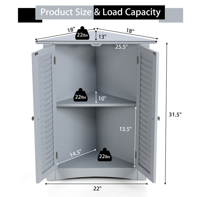 Armoire de salle de bain autoportante l 22 po x H 31,5 po x P 13 po, gris