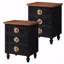 Table de chevet 3 tiroirs Vintage Farmhouse - noir patiné + boutons floraux + pieds gourdes (l 19 po x P 14,2 po x H 24,8 po)