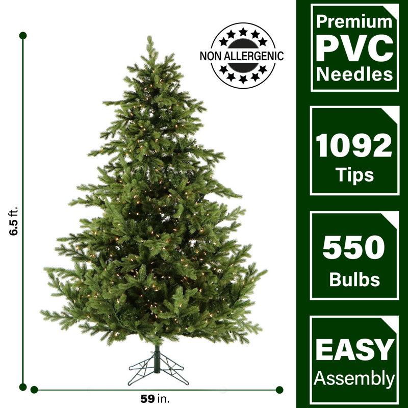 6.5-Foot Green Pine Christmas Tree with Warm White LED Lights