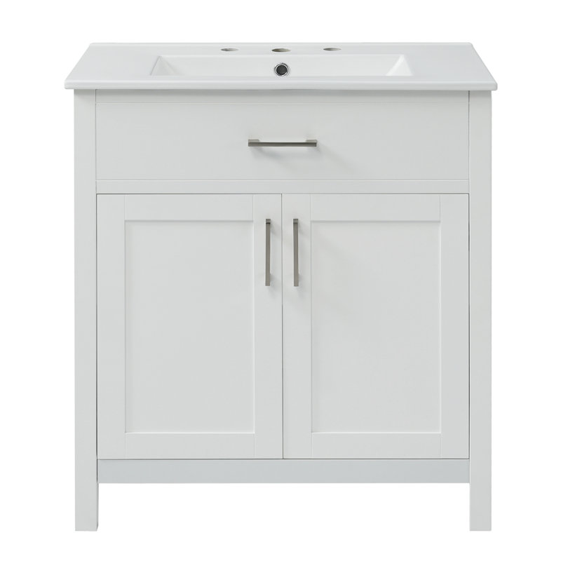 Bathroom Vanity with Ceramic Sink and Ample Storage, White
