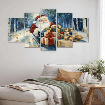 «Christmas Santa Red Gift Giving - Christmas Santa Deer», ensemble d'art mural