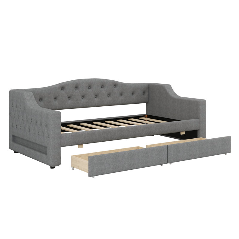 Twin XL-Sized Daybed With LED Strip And 2 Drawers, Gray