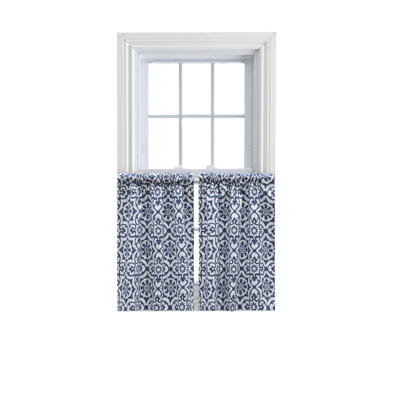 Athens Cotton Geometric Tailored Cafe Curtain, 50" W x 36" L