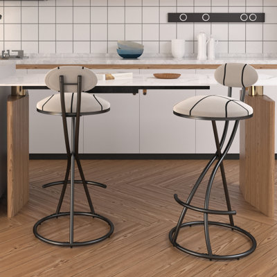 Tabourets de bar modernes à rayures, de 2 pour îlot de cuisine, légers, avec repose-pieds, base de 17,49 po, assemblage rapide en 12 minutes à l'intérieur, comptoir en mousse douce, structure en métal robuste,