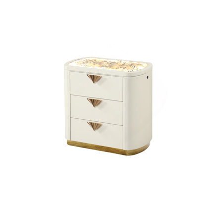 La Pierre Modern Style 3-Drawer Night Stand Made With Wood And Gold Accents In Beige
