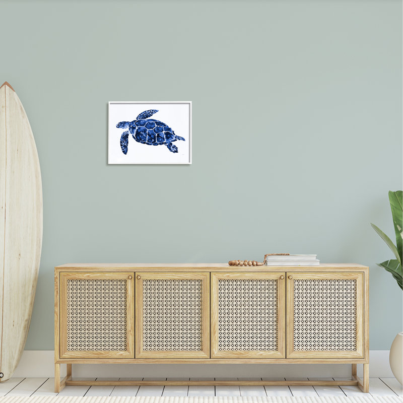 Tortue bleue mouchetée, H 16 po x l 20 po x P 1,5 po, Giclée encadrée blanc bord de mer