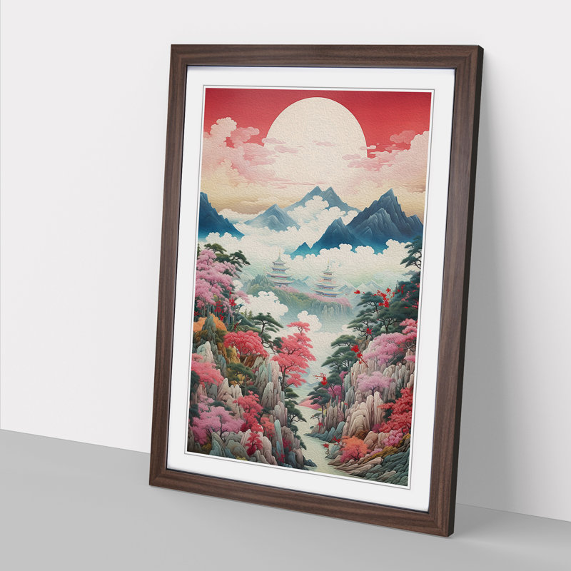 Japanese Mountains Rococo Art - Framed Print, Walnut, 34cm H x 25cm W x 2cm D