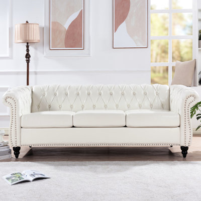 Canapé Chesterfield à accoudoirs roulés 84 po 3 places