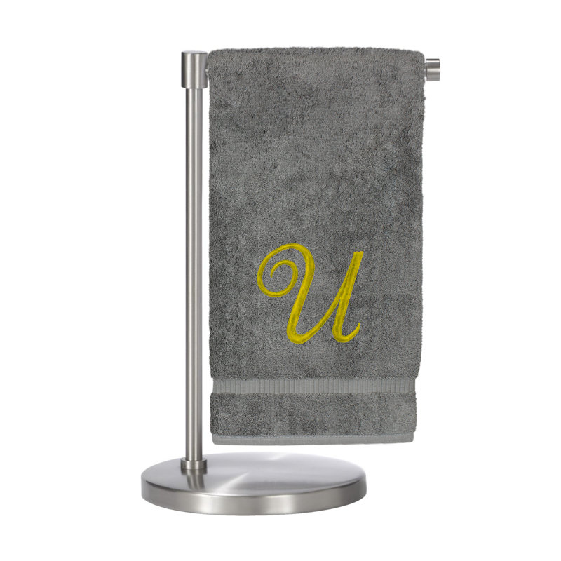 Serviettes de bain monogrammées - ensemble de 1 - lettre en script, U, Gris / Or