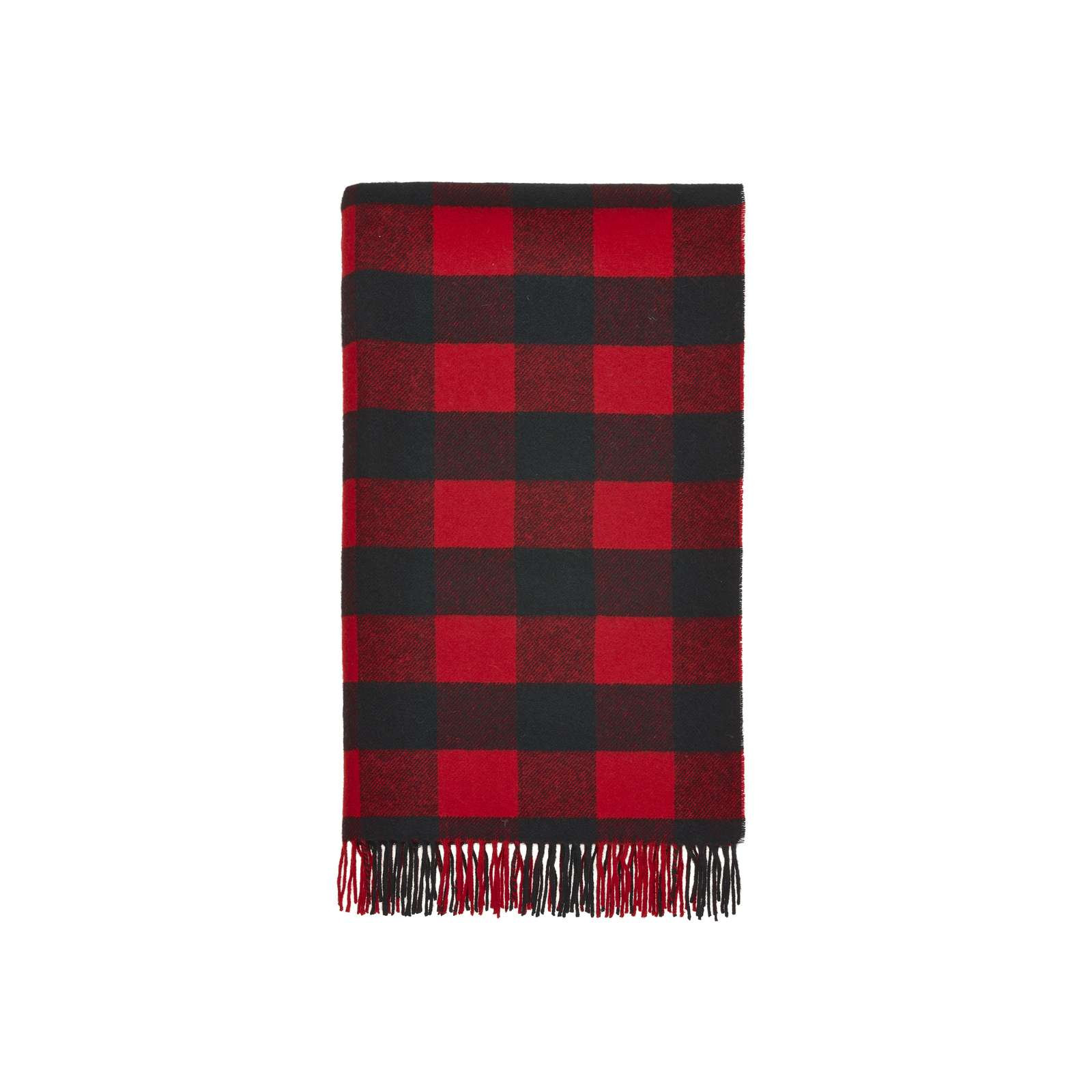 Shetland Wool Throw/Blankets Hand Woven Blanket, Black/Gray/Red Geometric