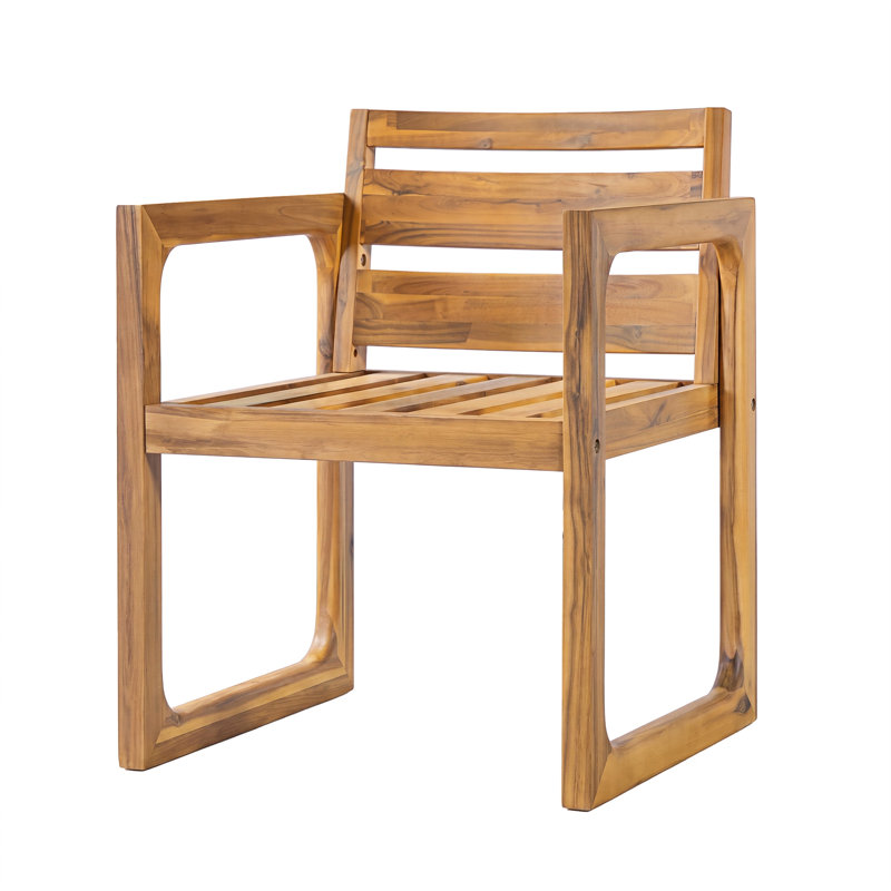 Chaise de salle à manger d'extérieur moderne Selborne Mid-Century avec assise rembourrée, structure en bois d'acacia massif