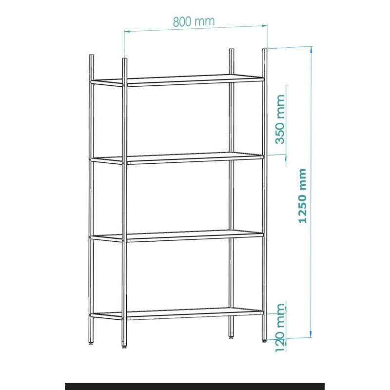 Modern Industrial Bookshelf, Black, 31.5 x 49.6 x 11.8 inches | 100% Melamine Coated Chipboard, Thickness: 0.7 inches | Sturdy Metal Legs (0.6 x 0.6 inches) | Stylish Storage Solution for Home & Office