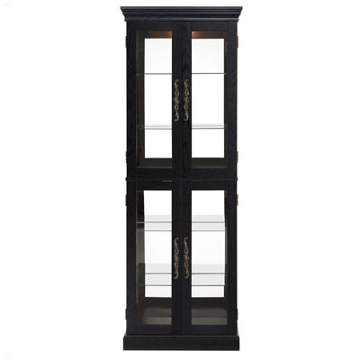 Elegant Lighted Glass Curio Display Cabinet - Wooden Frame Storage For Living Room, Kitchen & Pantry - Includes Light Bulb - Ideal For Wine, Toys & Collectibles