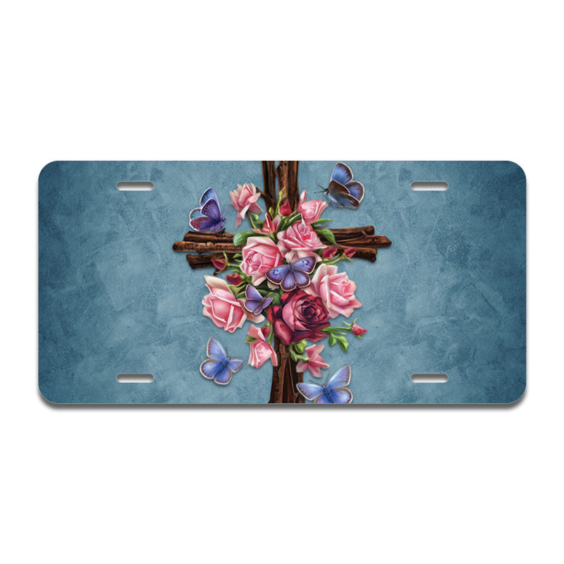 Cadre de plaque en aluminium Rose Cross