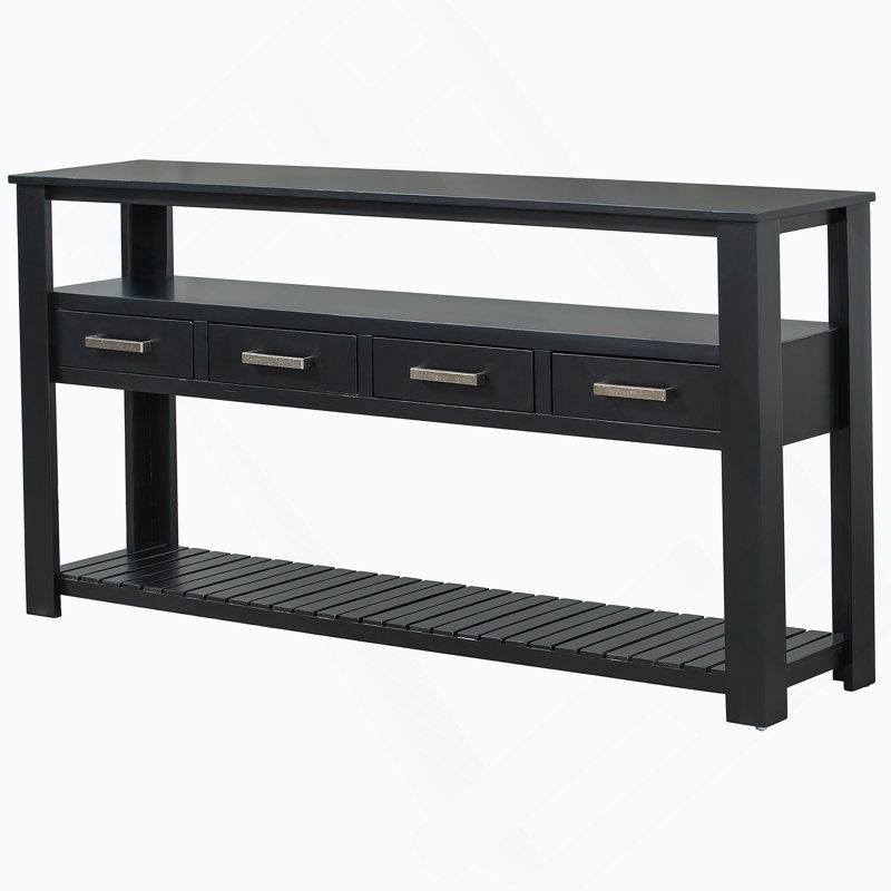 Console moderne pour salon avec 4 tiroirs et 2 tablettes, Noir