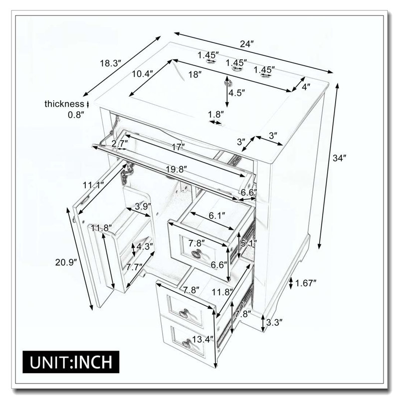 24''Bathroom Vanity with Sink, Green