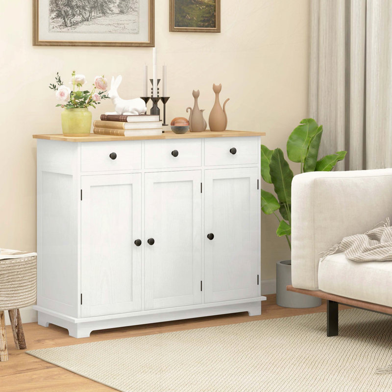 Distressed White Sideboard Cabinet, White