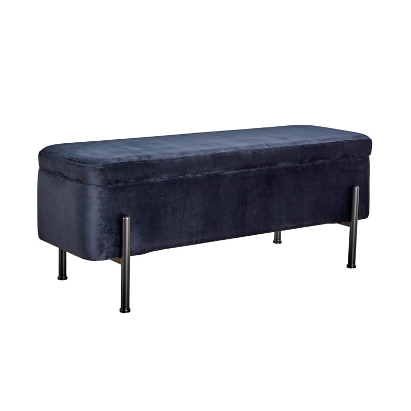 Avdain 110cm Wide Velvet Rectangle No Pattern Standard Ottoman with Storage, Black