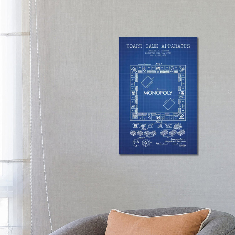 Charles B. Darrow Monopoly Patent Sketch (Blue Grid) by Aged Pixel - Wrapped Canvas Print, 66.04 cm H x 45.72 cm W