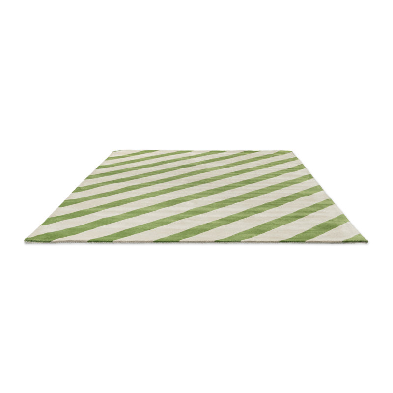 Hand Tufted Wool Striped Area Rug in Peridot/White, Rectangle 4'7" x 6'7"