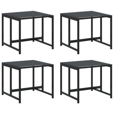  Garden Stool Set Of 4 Black PVC-coated polyester Fabric, Powder-Coated Steel