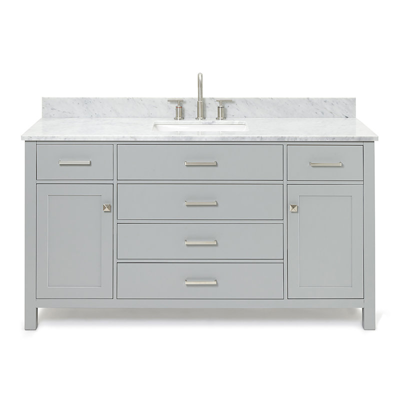 Aberdeenshire 60" Single Bathroom Vanity with Carrara White Marble Top, Gray