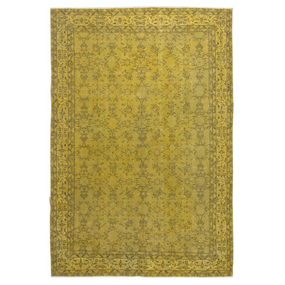 Tapis turc à motif floral fabriqué à la main de 7 x 10 pi de couleur jaune