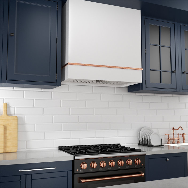36-Inch White and Gold Stainless Steel Wall-Mounted Range Hood