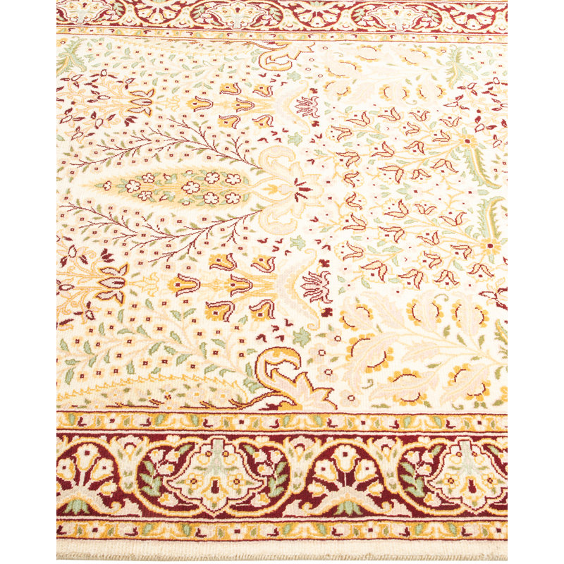 Ivory Hand-Knotted Geometric Wool 4' x 6' Area Rug