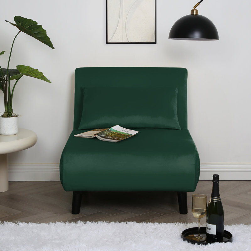 Single Sofa Bed - Fold Out Bed Chair, Green, Velvet
