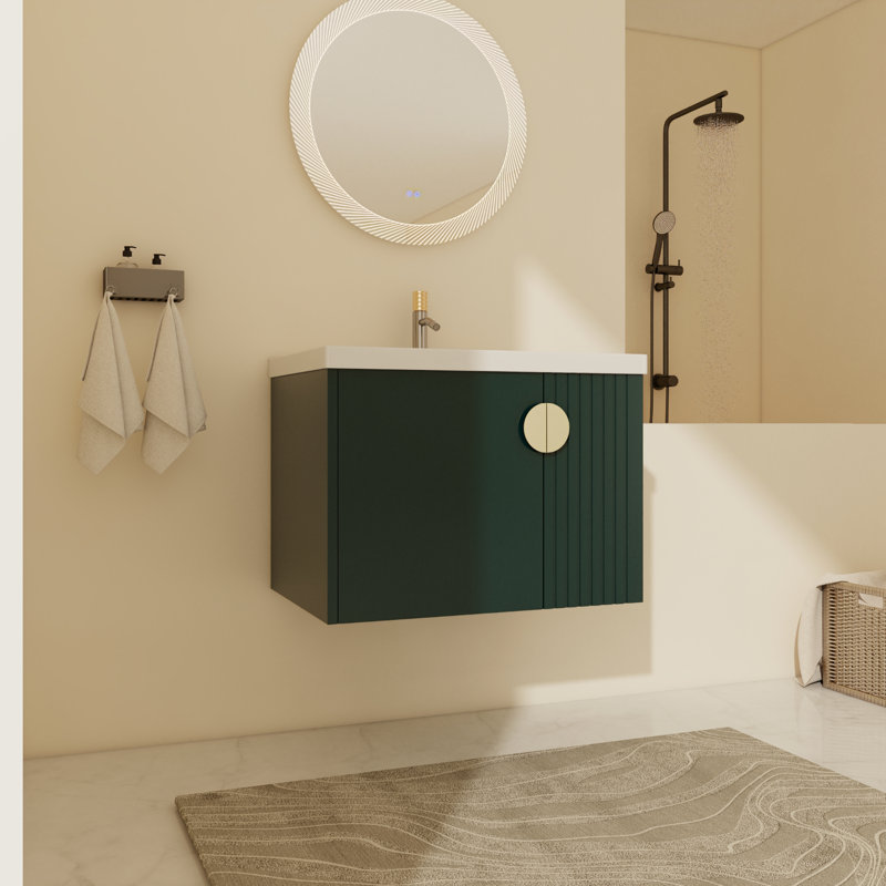 Ensemble de meuble-lavabo simple 27,83 po avec plateau en céramique Espitia, Vert, Or
