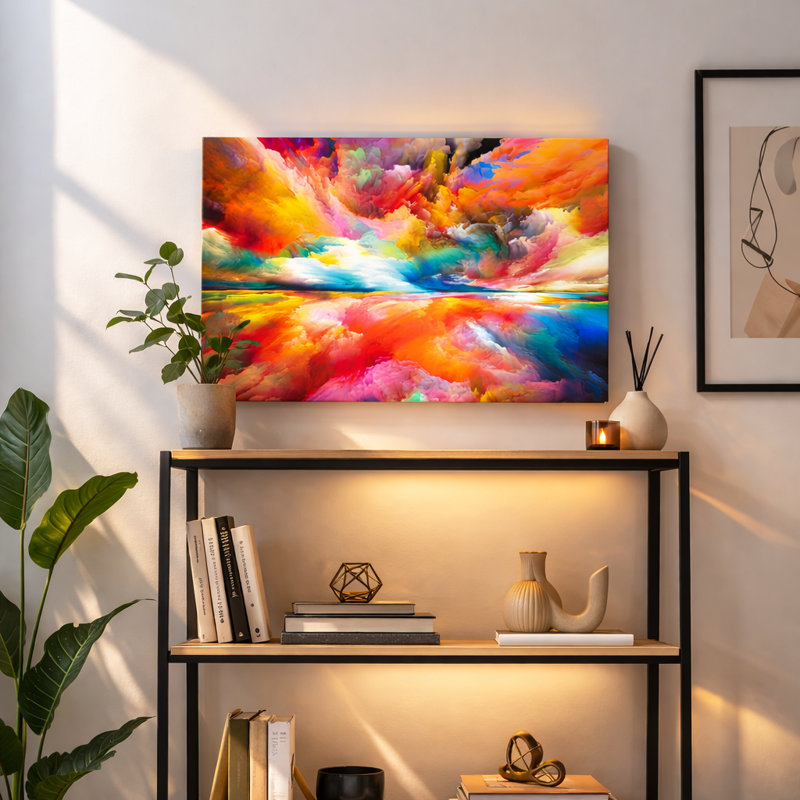 Abstrait surréel, création de lever de soleil sur toile tendue, H 24 po x l 36 po x P 1,5 po