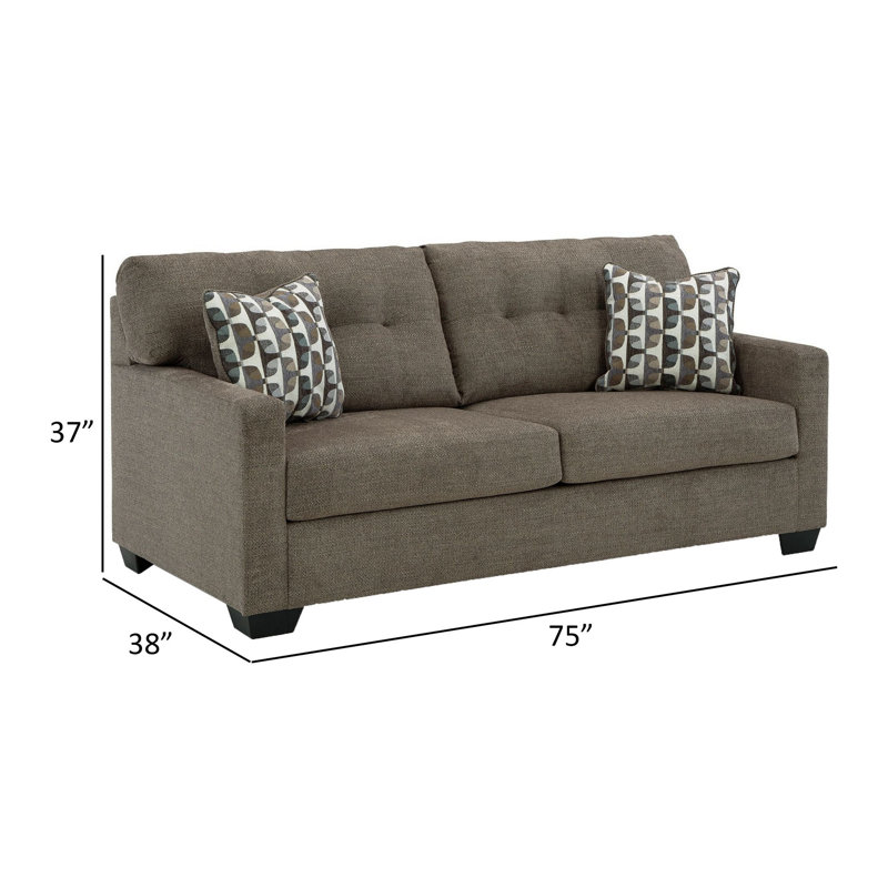 Canapé Joey 75 po avec 2 coussins décoratifs, dossier capitonné, polyester brun, Mélange de polyester brun