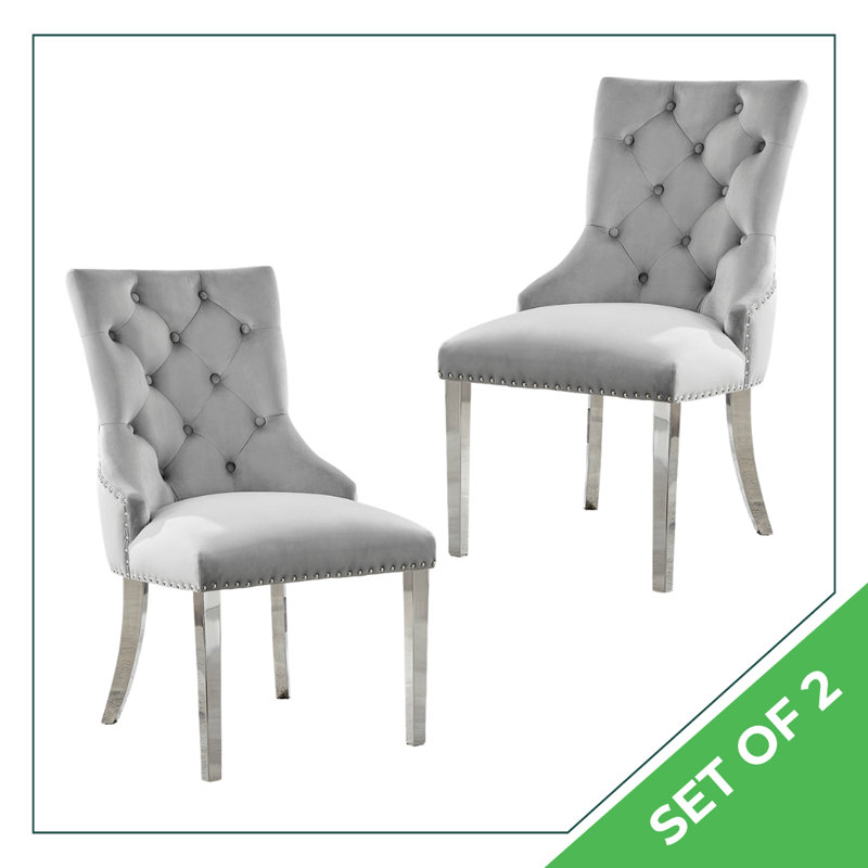 Eubanks Velvet Knockerback Dining Chairs with Metal Rivets and Chrome Legs, Green, Black