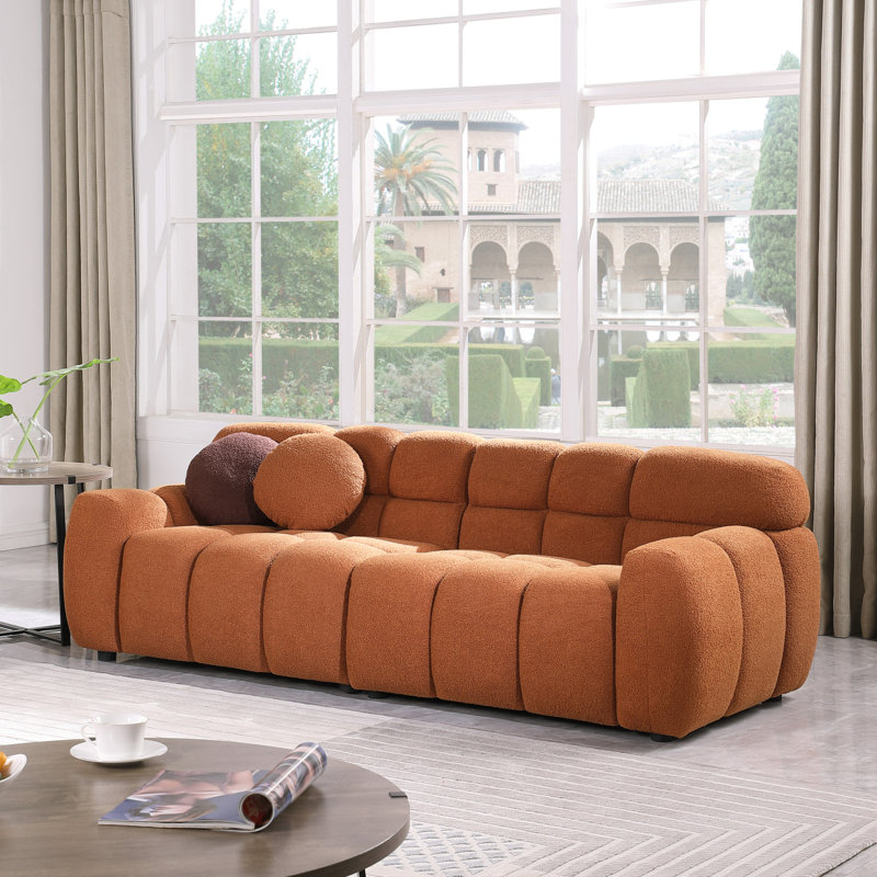 Canapé moderne Marshmallow, canapé 3 places, Boucle, Marron clair