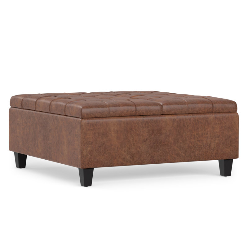 Harrison 36"W Upholstered Vegan Leather Transitional Square Lift-Top Ottoman with Hidden Storage