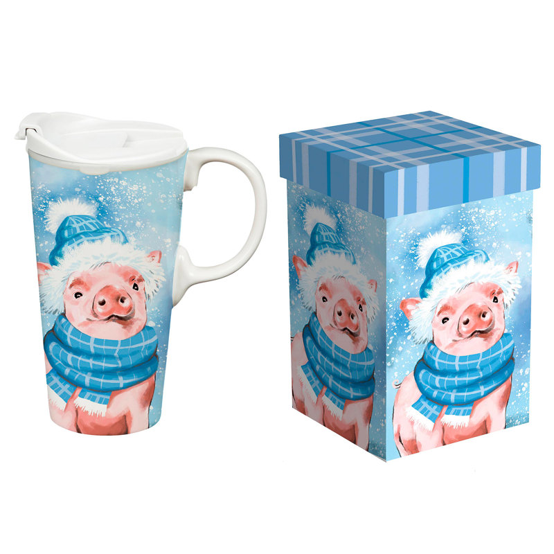 Tasse à café en céramique avec boîte-cadeau Winter Pig