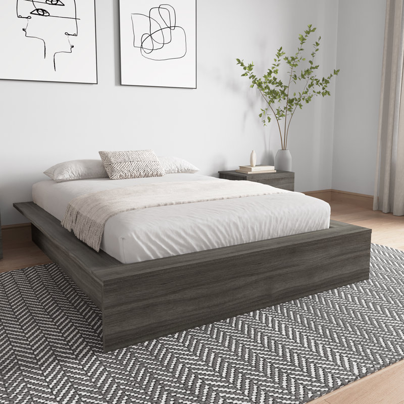 Lit plateforme Hamdja, Lit double, Chêne gris