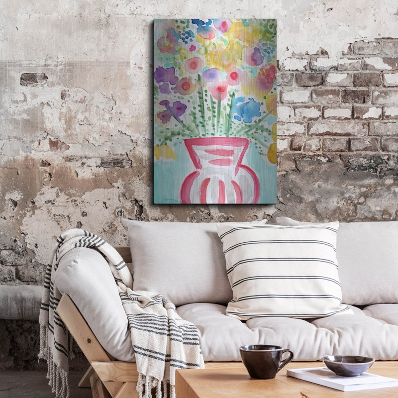 "Vase rouge de fleurs" par Linda Woods, H 16 po x l 12 po