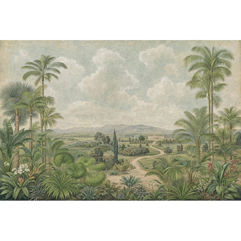 Papier peint tropical paysage tropical, palmiers, illustration murale amovible, décoration murale, Non-Woven Nonpasted