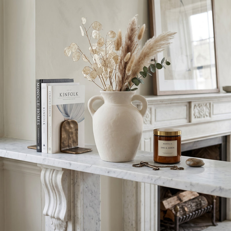 Kenith Handcrafted Amphora Table Vase, 9", Ivory/Solid Color