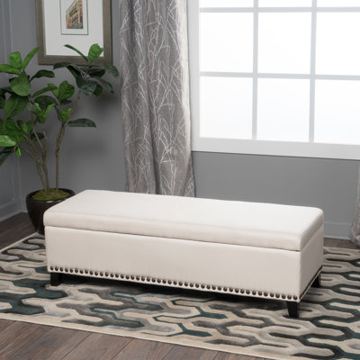 Banc en lin capitonné avec rangement et charnière de sécurité pour le salon et le vestibule | Idée de cadeau