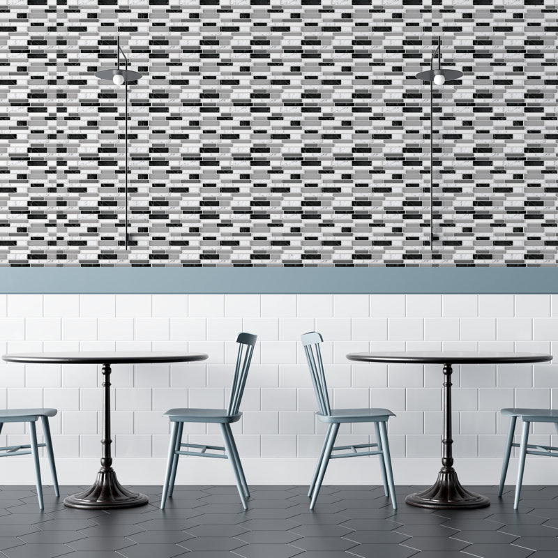 Anjli PVC Peel & Stick Subway Tile Sticker - 15cm x 30cm, Black/White/Grey
