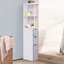 Élégante armoire de rangement pour la salle de bain, armoire de rangement étroite pour la salle de bain, tour à linge autoportante avec tablette à 2 niveaux et tiroirs