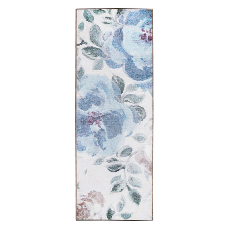 Tapis lavable lavable à fleurs crème bleu 2,5 x 7, Tapis de couloir 2 pi 5 po x 7 pi