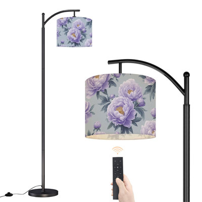 Arc Floor Lamp SEAMLESS SKETCH FLOWER FLORAL TROPICAL PEONY VINTAGE RETRO HAWAIIAN Floor Lamps with Remote LED Lights Adjustable Lamp Shades Tall Standing Lamps for Reading Office Living Room