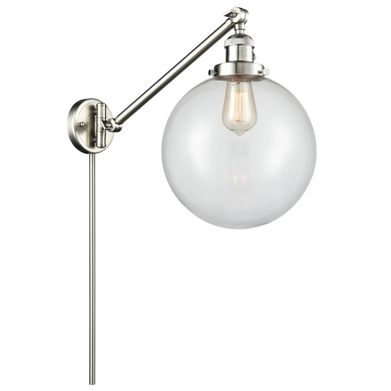 Bras articulé à 1 lumière à intensité variable Antsje, Ampoule DEL rétro de 3,5 watts, Transparent, Nickel satiné brossé