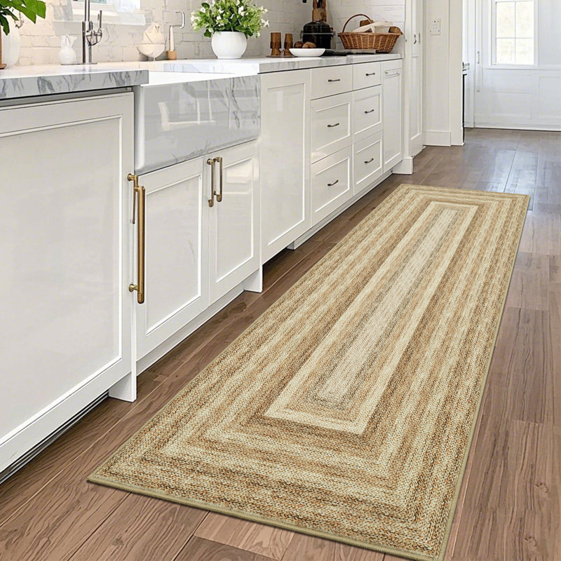 Machine Washable Rugs Braided Print Hallway Area Rugs Non-Slip Modern Geometric Soft Non-Shedding Kitchen for Bedroom
