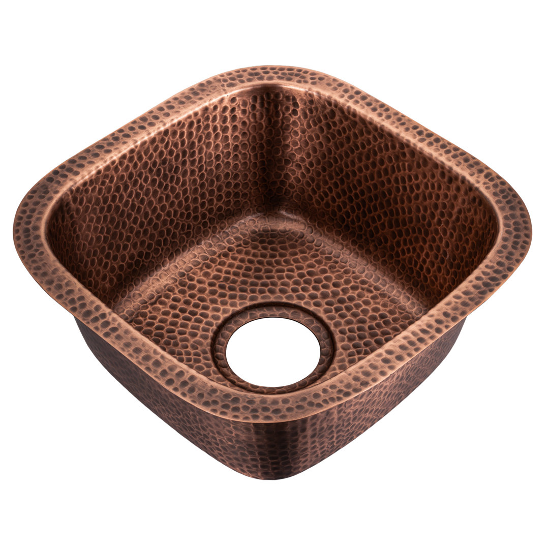 Pure Copper Hand Hammered Atlas Dual Mount Single Bowl Bar Prep Sink 15" Monarch Abode