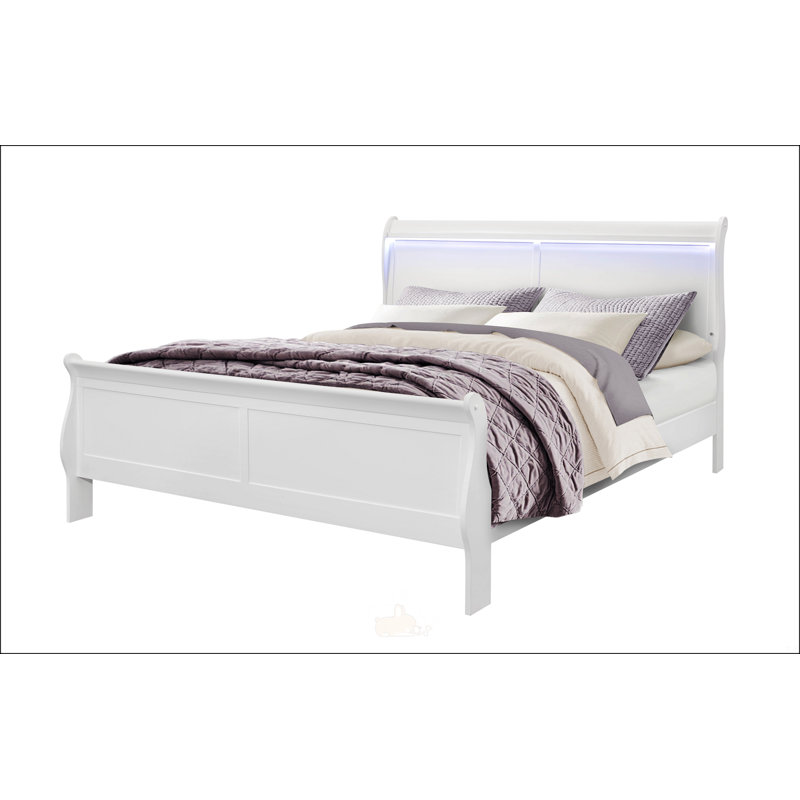 Charlston White King Bed With LED